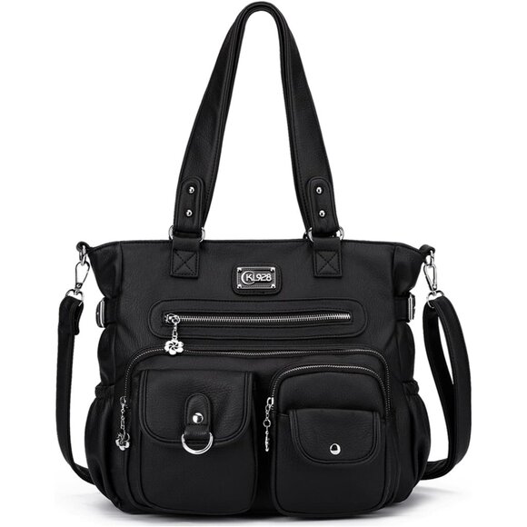 Fashionable Vegan Leather Large Tote Handbag with Detachable Strap - 16.54 inch - Picture 1 of 6